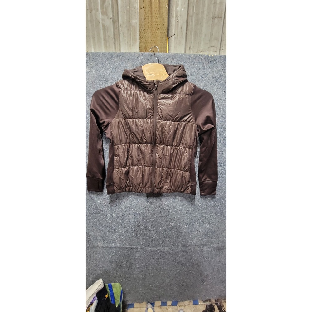 Avia‎ Women's Quilted Jacket ChocolateLong Sleeve Hooded Size L (12-14 NWT